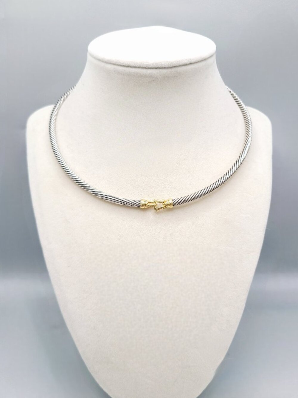 David Yurman Cable Buckle Choker Necklace w/ 18K Yellow Gold - 4mm - 15" - RARE - Picture 1 of 15